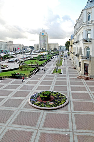 Minsk: The glass domes are the skylights for the underground shopping center.