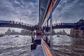 Reflection in the window of the ACTV vaporetto Accademia Bridge stop on the Dorsoduro side of the Grand Canal, Venice, Italy.jpg