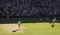 Sania Mirza serve mixed Wimbledon 2014-Flickr.jpg